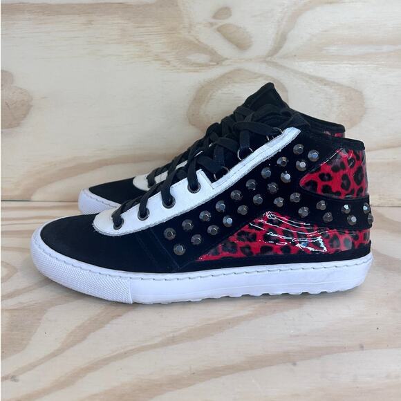 Just Cavalli-Studded Snake Embossed Hi Top-Sneakers-Black-Men's-8.5-S12WS0042 - Picture 3 of 9